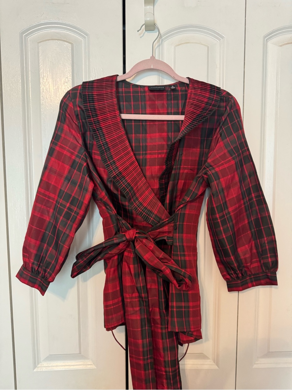 Plaid Wrap top with Tie Waist - Red/green